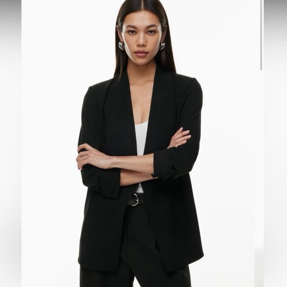 BABATON ARITZIA Power Hip Open Blazer Jacket Black Ruched Sleeves Size 0